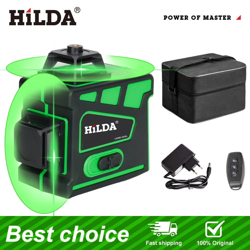 Laser Level 16 Lines 4D Green - HILDA 16/12 ライン超強力 4D/3D レーザーレベルグリーンビーム高精度自動 360