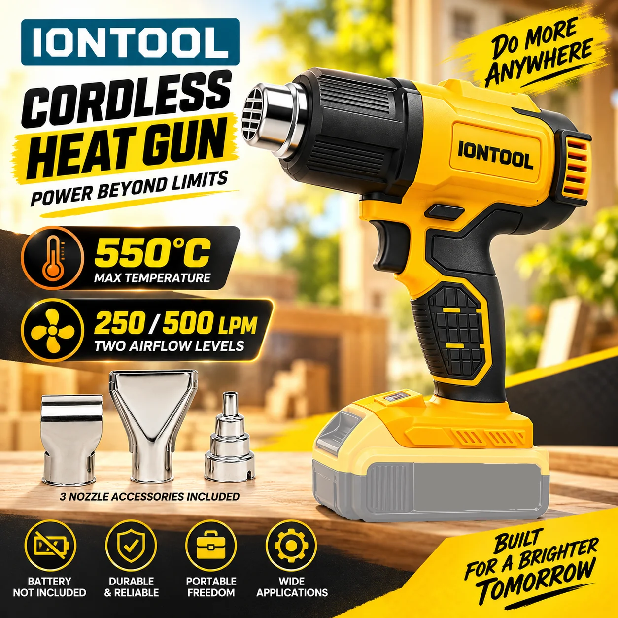 Cordless Heat Gun For Shrink Tubing - IONTOOL イエロー 550 ℃ 急速加熱、コンパクト、コードレスのヒートガン。熱収縮チューブの使用、電子機器の修理、DIY工芸に最適な電動工具。