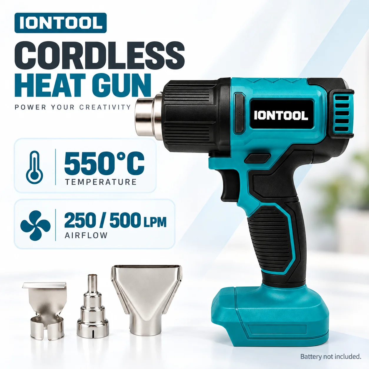 Cordless Heat Gun For Shrink Tubing - IONTOOL コードレスヒートガン。熱収縮チューブの加工、PVCパイプの曲げ加工、および家庭での修理に。550。 ℃ 250/500LPM ツールのみ