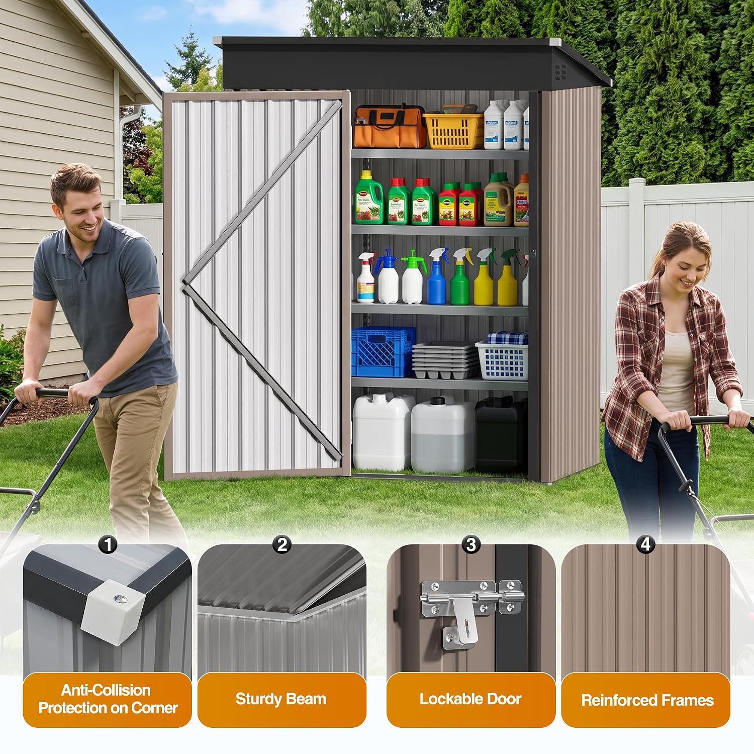 屋根が傾斜した5フィート×3フィートの金属製収納小屋。屋外用 - Garden Tools のレビューと価格