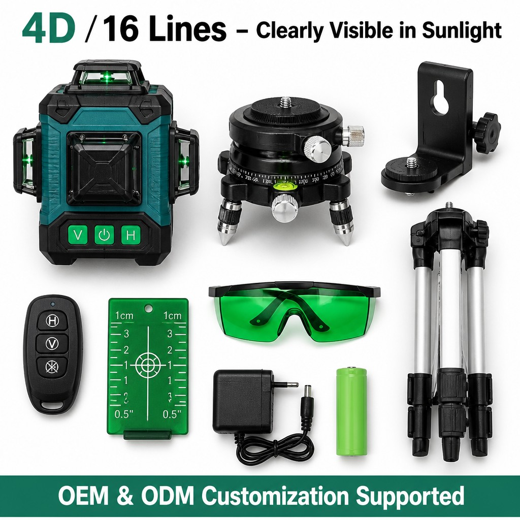 4D 16ライン グリーンレーザーレベル、30m自己水平調整 - Laser Level 16 Lines 4D Green のレビューと価格