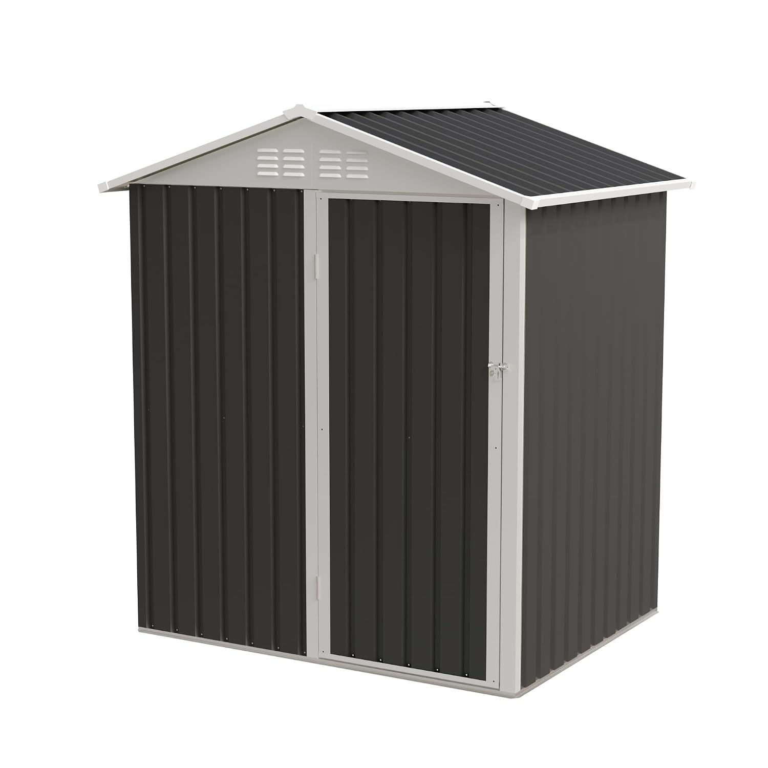 金属製の屋外収納小屋、サイズ5.4x4.3、蝶番付きドア、ガ - Garden Tools のレビューと価格